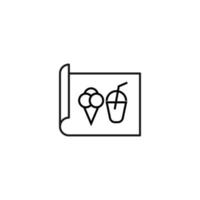Art, picture, image concept. Simple monochrome isolated sign. Editable stroke. Vector line icon of ice cream and summer cocktail on paper sheet