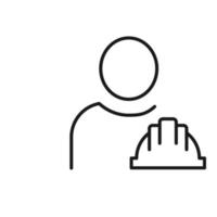Hobbies, profession and business concept. Minimalistic signs for web sites, adverts, apps, stores. Editable stroke. Vector line icon of helmet for builder or constructor by faceless person