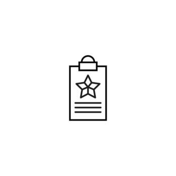 Document on clipboard sign. Vector outline symbol in flat style. Suitable for web sites, banners, books, advertisements etc. Line icon of army star on clipboard