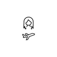 Profession, hobby, everyday life concept. Modern vector symbol suitable for shops, store, books, articles. Line icon of woman by airplane