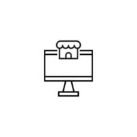 Monochrome sign drawn with black thin line. Perfect for internet resources, stores, books, shops, advertising. Vector icon of house or store inside of computer