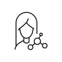 Profession, occupation, hobby of woman. Outline sign drawn with black thin line. Editable stroke. Vector monochrome line icon of chemical compound by female