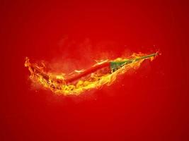 fresh red chilli, on fire on red background photo