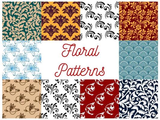 Floral decorative patterns set