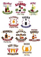 Alcohol drinks badge set for bar, wine shop design vector