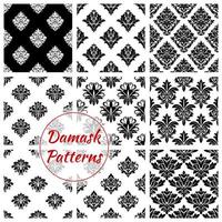 Damask seamless patterns of floral ornate tracery vector