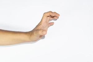 Male asian hand gestures isolated over the white background. photo