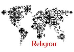 Religion world map with christianity cross symbols vector