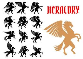 Mythical animals heraldic icons, emblems vector