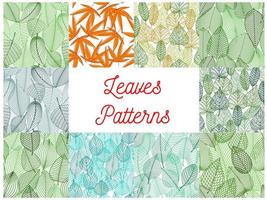 Green and yellow leaves seamless patterns set vector