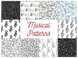 Musical notes and instruments pattern backgrounds vector
