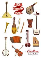 Musical instrument cartoon icon set vector