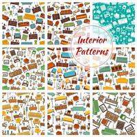 Interior patterns set of furniture vector icons