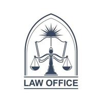 Lega center or law office icon with scale and book vector