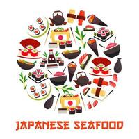 pancarta con rollos de sushi, cocina japonesa vector