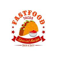 Tacos fast food vector menu label emblem