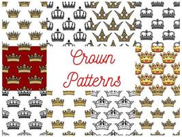 Royal crowns seamless patterns vector