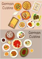 German cuisine meat dishes with dessert icon set vector