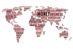 World map of business word cloud tags vector