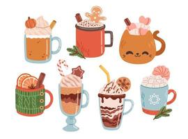 Christmas hot drinks set warm winter isolated vector illustration