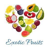 símbolo de forma de corazón de frutas exóticas con iconos de frutas vector
