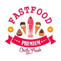 Daily fresh ice cream and desserts cafe emblem vector