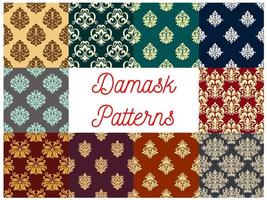 Damask floral ornament seamless patterns vector