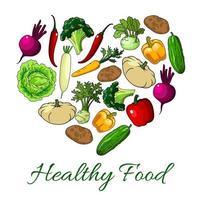 Healthy food heart poster of vector vegetables