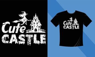 Cute Castle - Best Halloween T-Shirt Design Template. castle, Night, Moon, Witch, Mask. Night background T-Shirt for print. vector