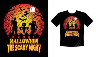 plantilla de diseño de camiseta de noche de miedo de halloween 2021 2022. plantilla de diseño de camiseta de feliz halloween fácil de imprimir multiusos para hombres, mujeres y niños vector