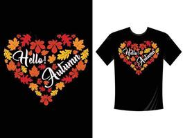hola otoño tipografía camiseta diseño vector plantilla otoño temporada. Hola tipografía de otoño con hojas de árboles para hombres, hombres, mujeres, niños, niñas, niños, tazas, tazas, gorras.