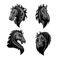 Iconos heráldicos furiosos y poderosos de cabeza de caballo. vector