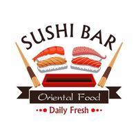 diseño de tarjeta de menú de barra de sushi, emblema vectorial vector