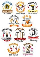 Work tools emblems set for repair, construction vector