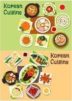 Korean and asian cuisine popular dishes icon set vector
