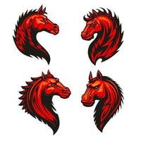 Fire horse head heraldic icons set vector