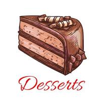icono de esbozo de pastel de chocolate. emblema de pastelería vector