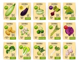 Organic vegetable price tag or label set design vector