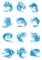 Waves, water splashes vector isolated icons