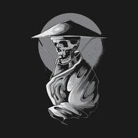 ilustración de calavera de samurai de estilo dibujado a mano realista en blanco y negro vector