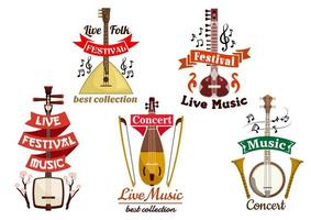 Musical instruments icons for music fest, concert vector