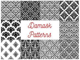 Damask seamless patterns of victorian flourishes vector