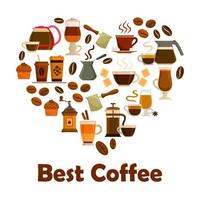 Heart with coffee and dessert icons vector