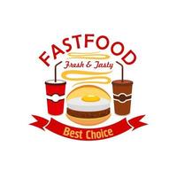 Hamburger fast food with fried egg emblem vector