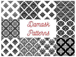 Stylized floral damask seamless patterns vector