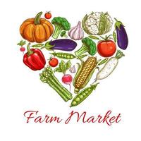 Heart of vegetables poster for farm market design vector