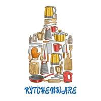 Kitchen utensils and kitchenware emblem vector