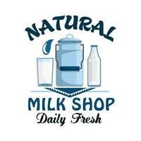 Natural milk, fresh farm dairy drink badge vector