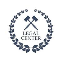 Legal center vector icon of judge gavel and wreath