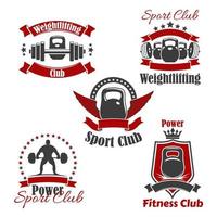 club deportivo de levantamiento de pesas o conjunto de iconos de vector de gimnasio